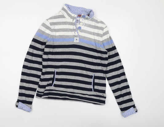 Maine Womens Grey Striped Cotton Pullover Sweatshirt Size 10 Button