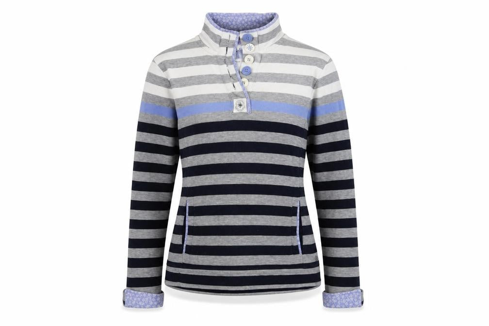 Maine Womens Grey Striped Cotton Pullover Sweatshirt Size 10 Button