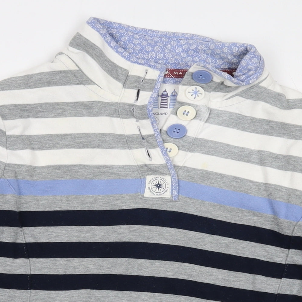 Maine Womens Grey Striped Cotton Pullover Sweatshirt Size 10 Button