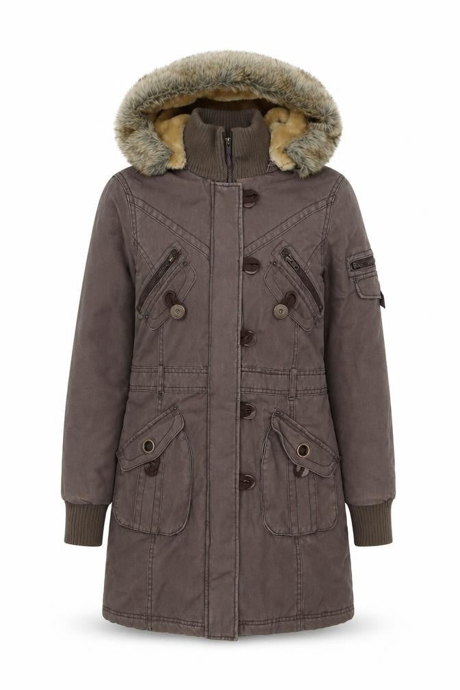 Simesoda Womens Brown Parka Coat Size S Zip