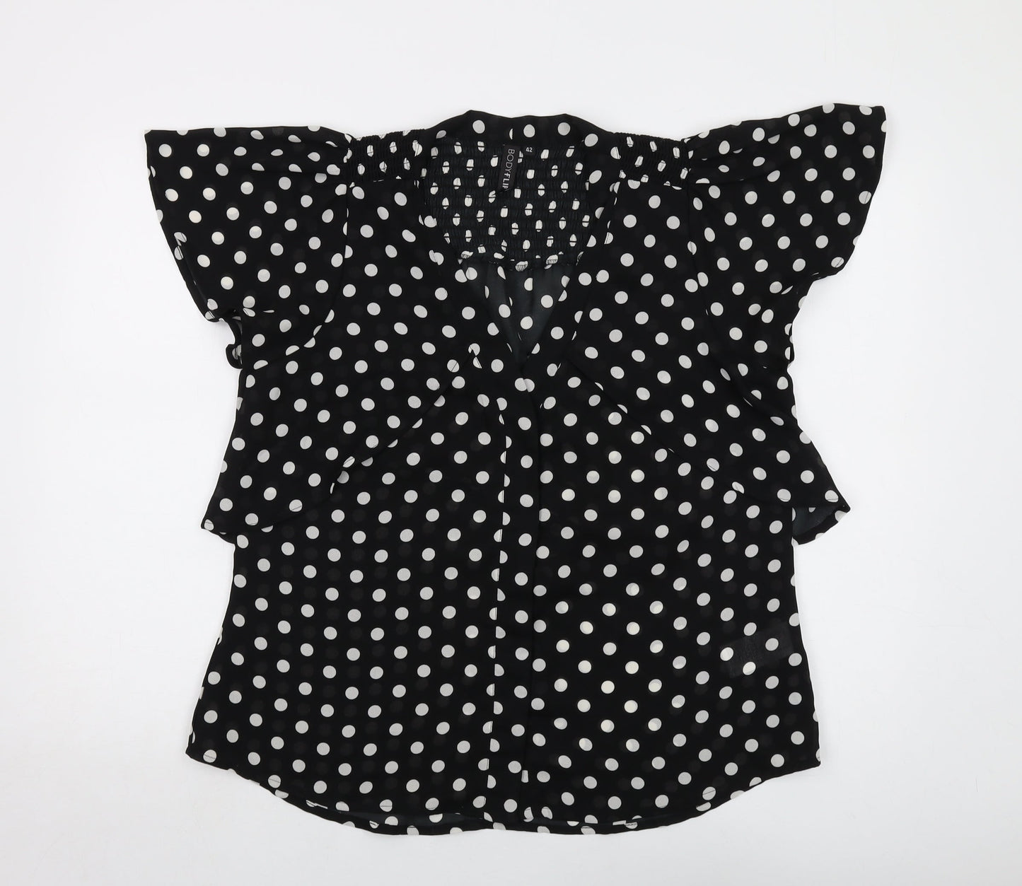 Bodyflirt Womens Black Polka Dot Polyester Basic Blouse Size 14 V-Neck