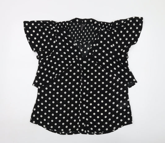 Bodyflirt Womens Black Polka Dot Polyester Basic Blouse Size 14 V-Neck