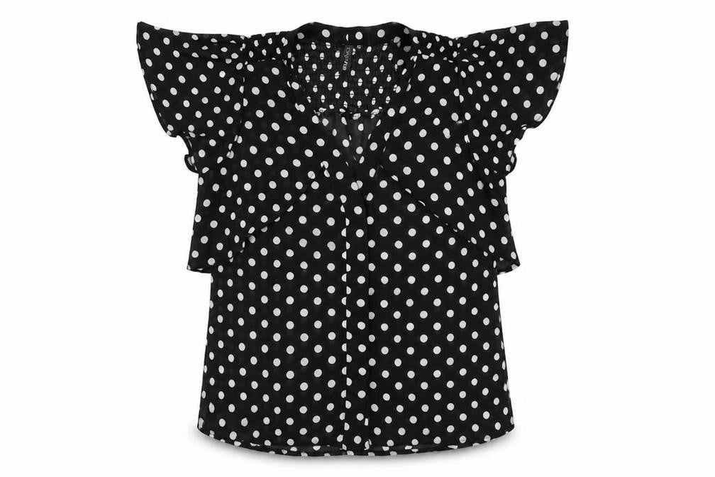 Bodyflirt Womens Black Polka Dot Polyester Basic Blouse Size 14 V-Neck
