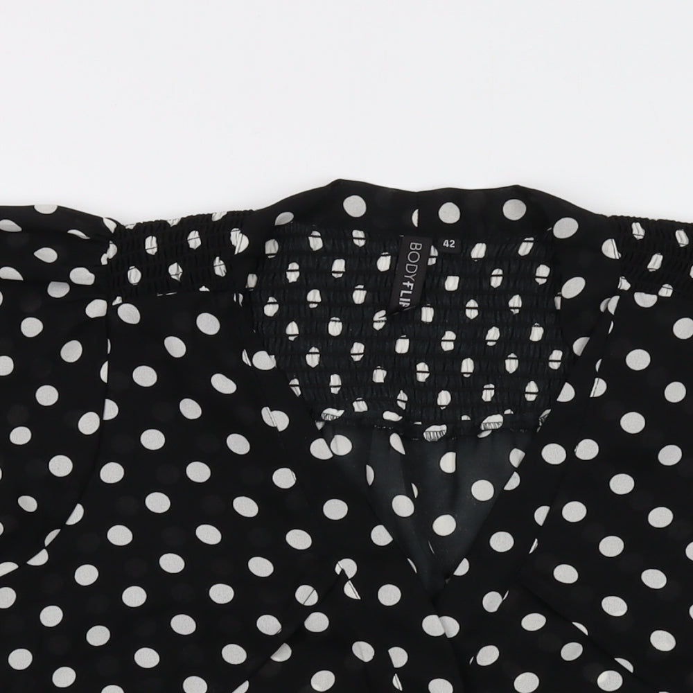 Bodyflirt Womens Black Polka Dot Polyester Basic Blouse Size 14 V-Neck