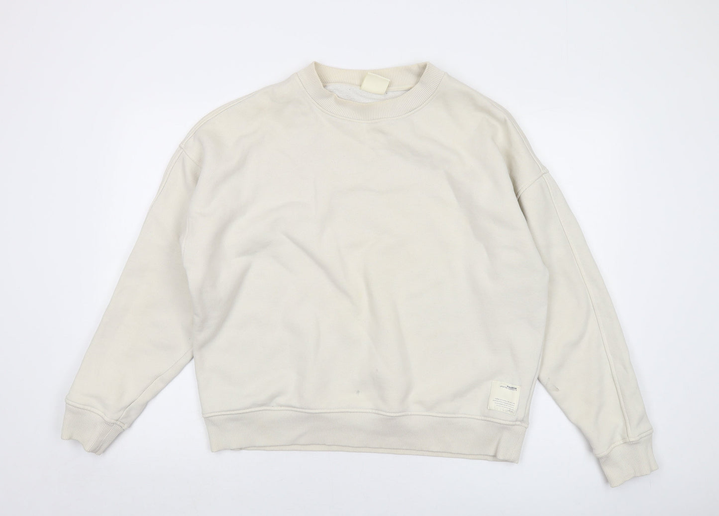 Pull&Bear Mens Ivory Cotton Pullover Sweatshirt Size L
