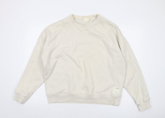 Pull&Bear Mens Ivory Cotton Pullover Sweatshirt Size L