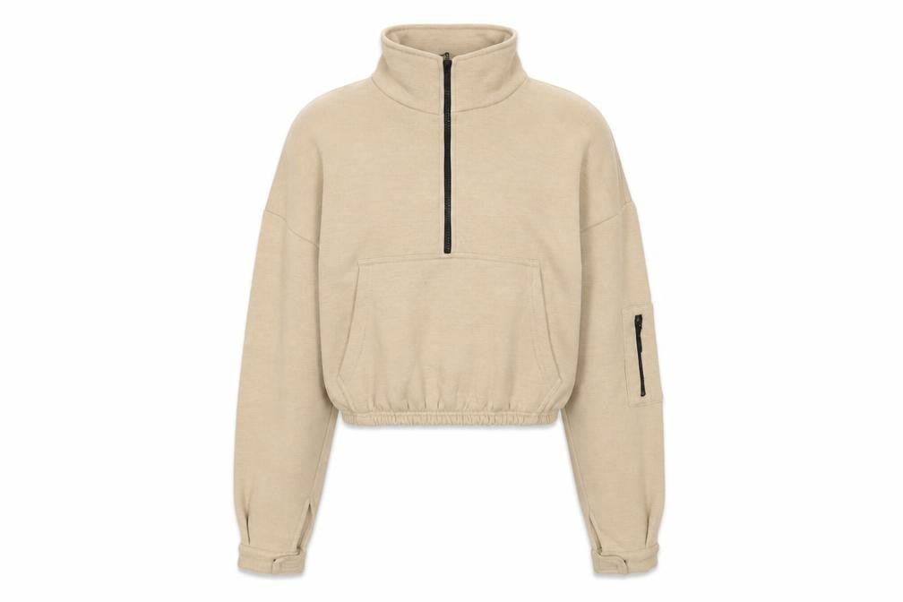 PRETTYLITTLETHING Womens Beige Polyester Pullover Sweatshirt Size S Zip