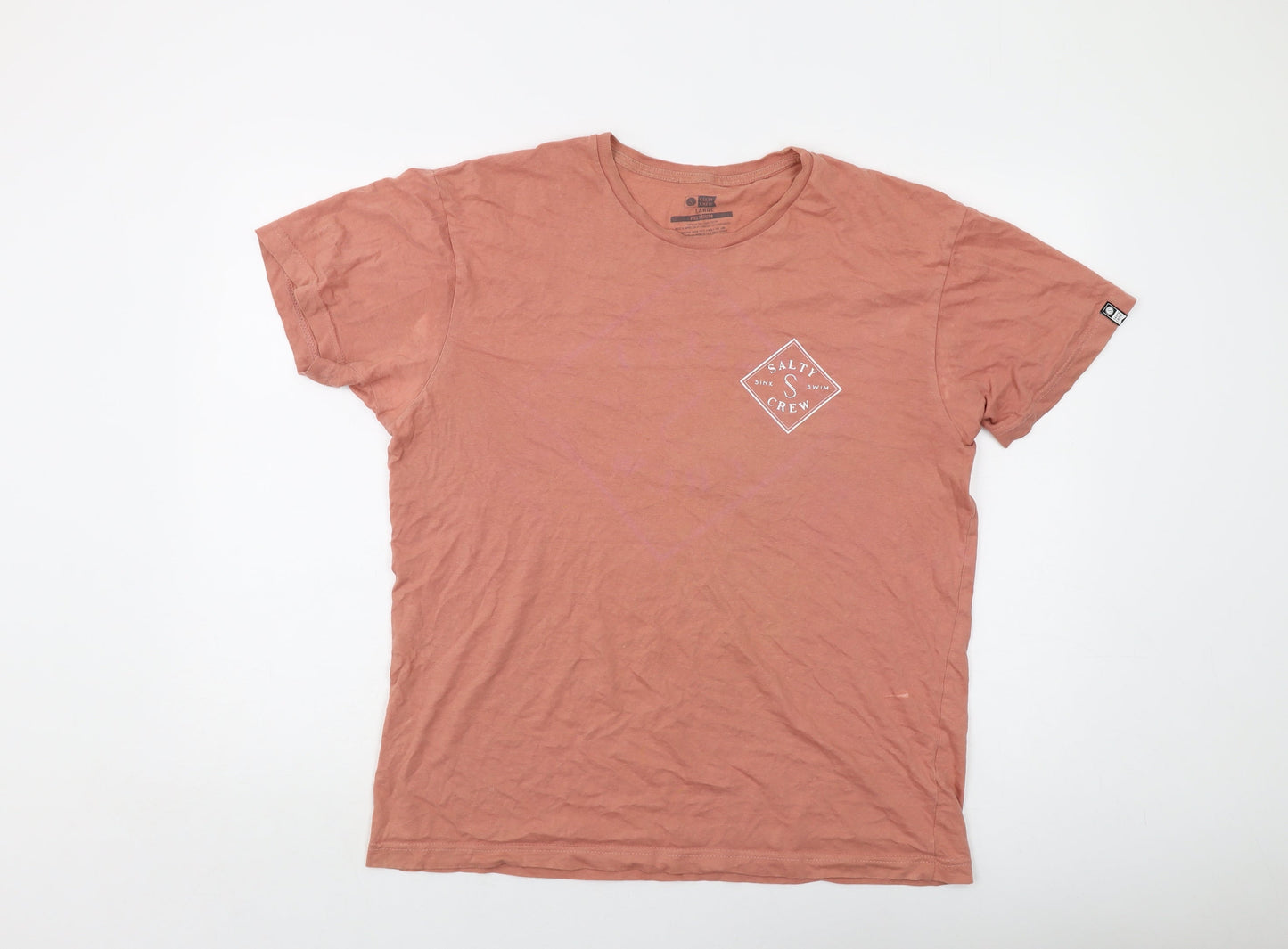 Salty Crew Mens Orange Cotton T-Shirt Size L Crew Neck