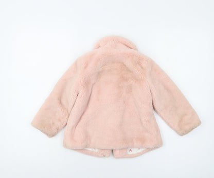 Back view of Disney girls’ pink jacket, size 24, months snap - faux fur minnie mouse