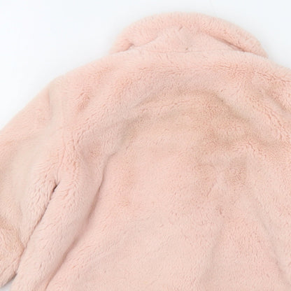 Brand and care label for Disney girls’ pink jacket, size 24, months snap - faux fur minnie mouse
