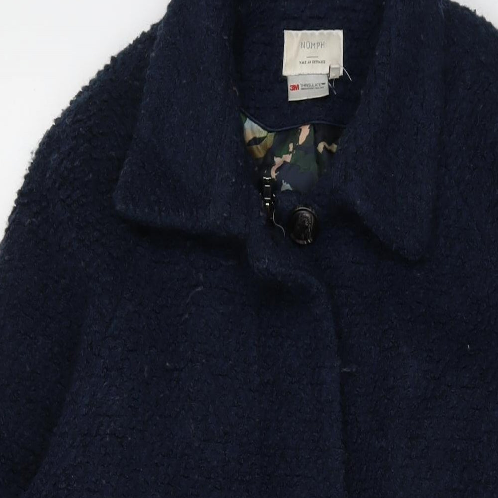 Numph Womens Blue Overcoat Coat Size 12 Button