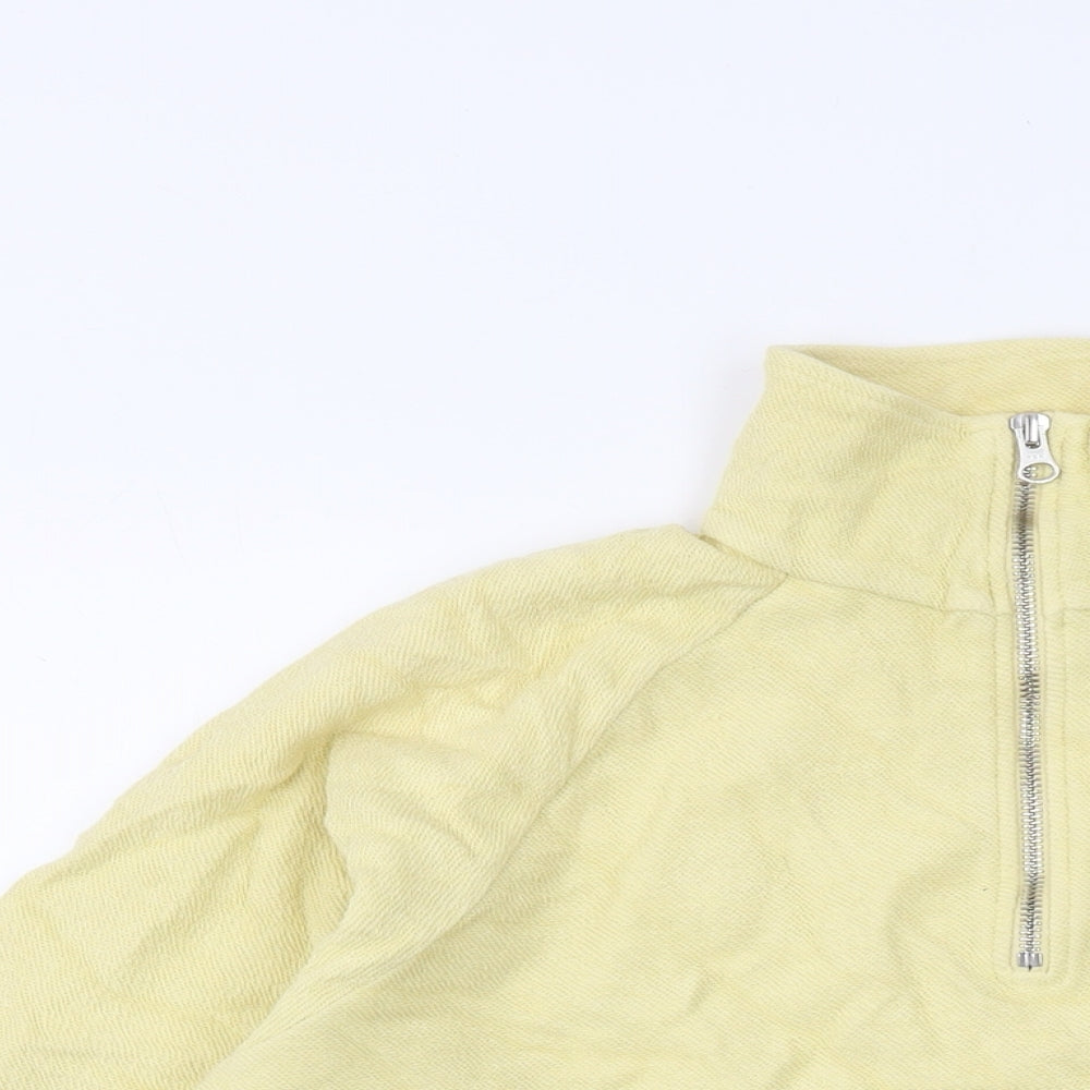 Less Basics Womens Yellow Cotton Pullover Sweatshirt Size S Zip