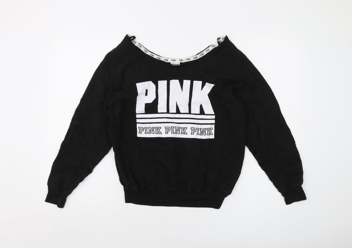 PINK Womens Black Cotton Pullover Sweatshirt Size XS Pullover