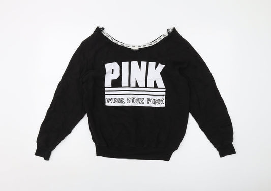 PINK Womens Black Cotton Pullover Sweatshirt Size XS Pullover