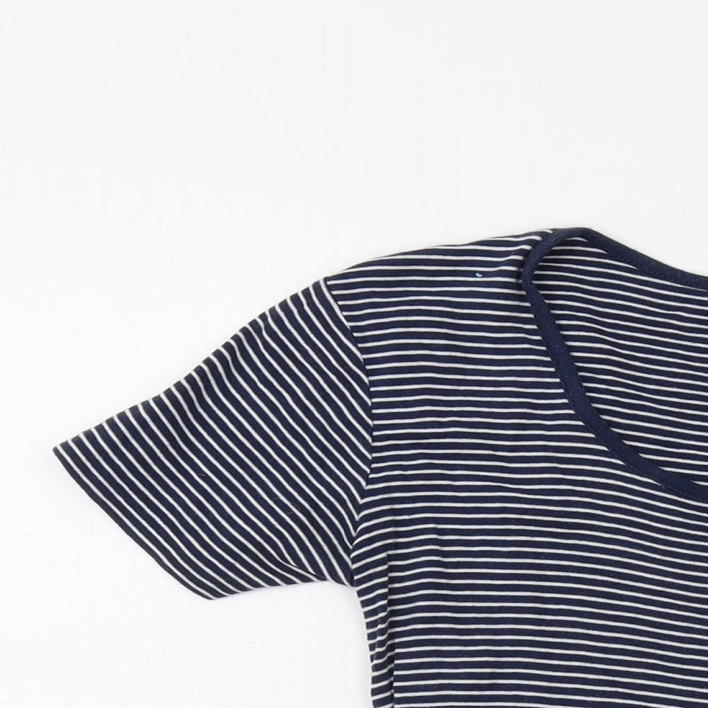 Cotton Traders Womens Blue Striped Cotton Basic T-Shirt Size 10 Round Neck