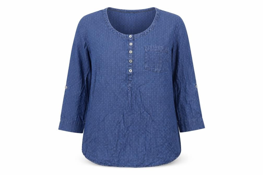Cambridge Womens Black Geometric Cotton Basic Blouse Size L Round Neck