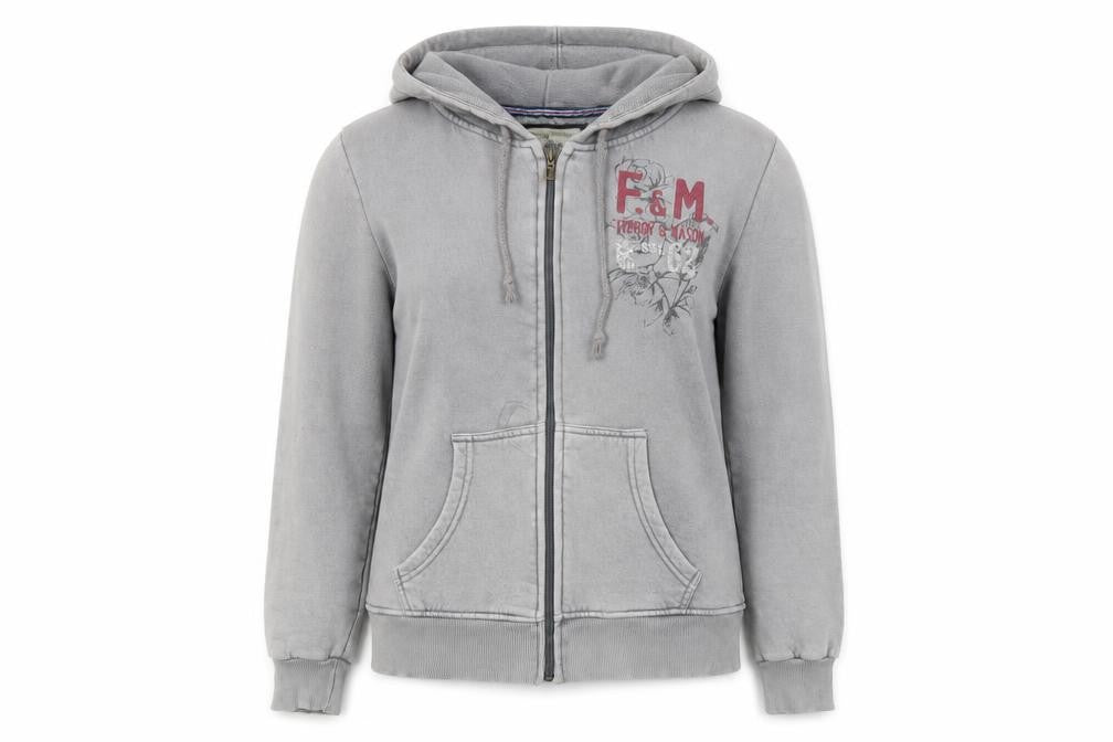 Fitzroy and Mason Womens Grey Cotton Full Zip Hoodie Size 16 Zip