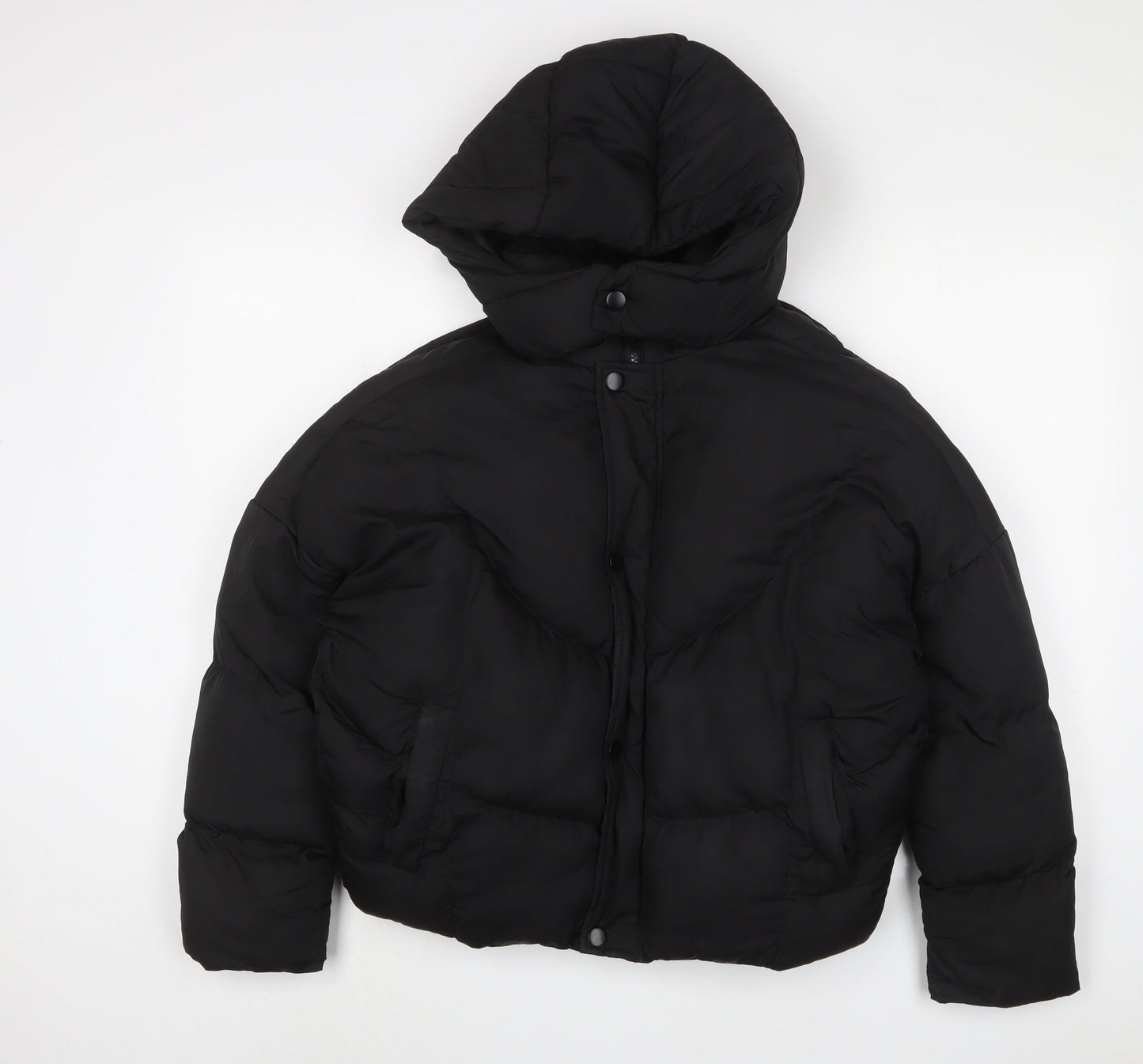 PRETTYLITTLETHING Womens Black Puffer Jacket Coat Size 4 Zip