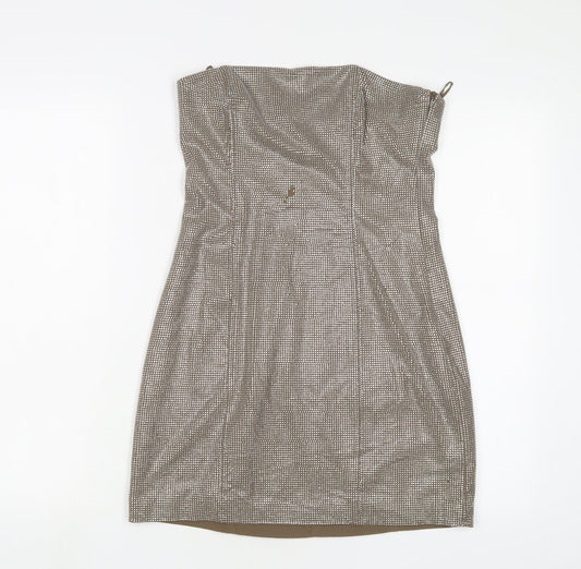 zarq Womens Brown Polyester A-Line Size S Off the Shoulder Zip - Jewels