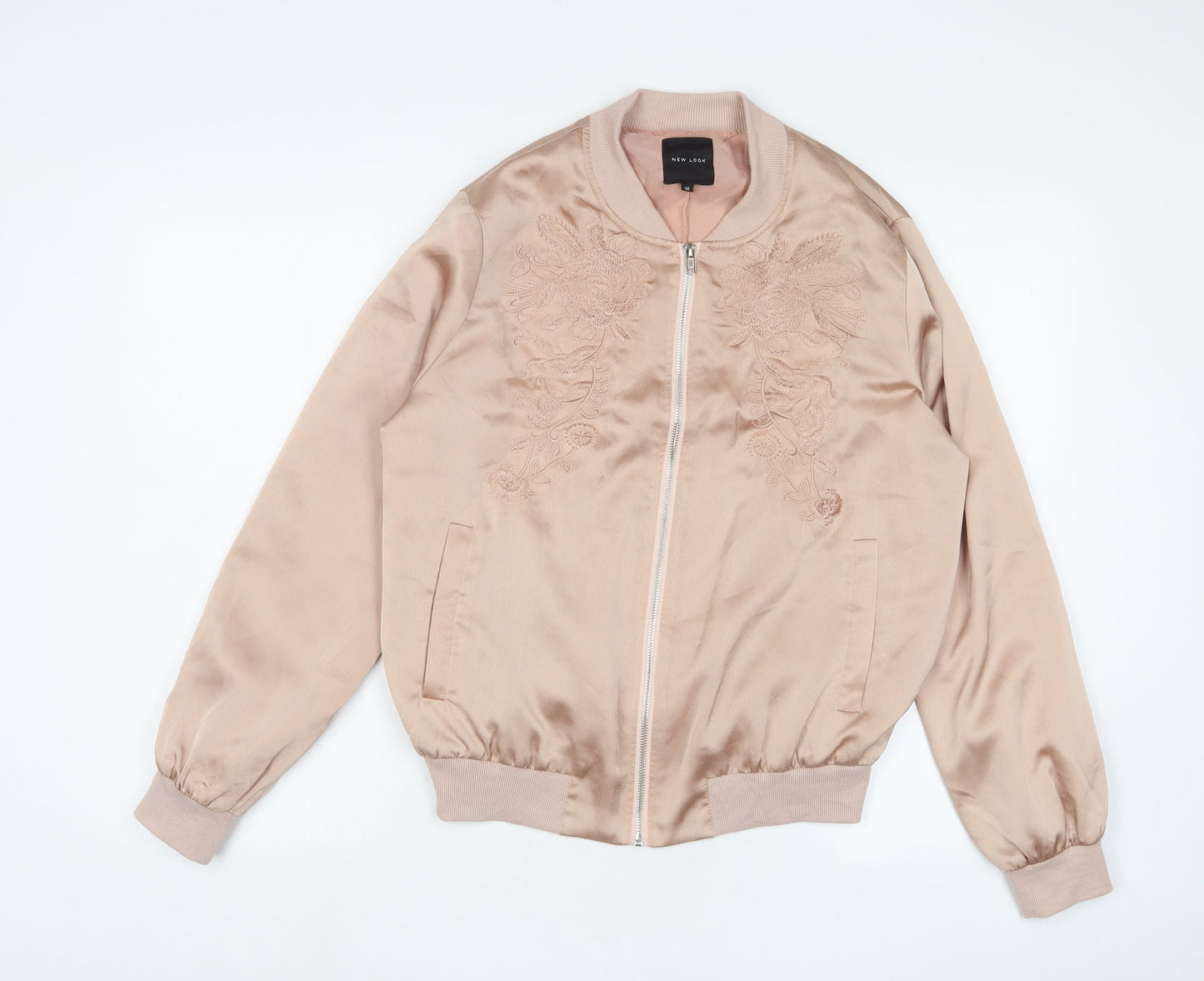 New Look Womens Pink Jacket Size 12 Zip - Embroidered
