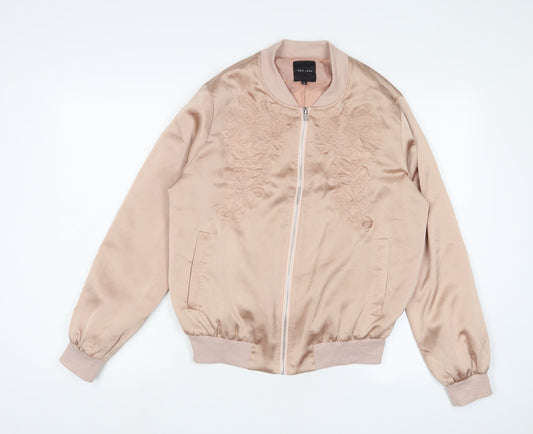New Look Womens Pink Jacket Size 12 Zip - Embroidered