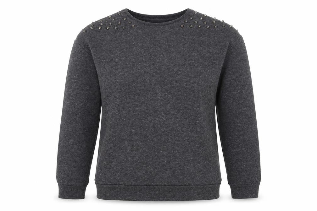 Glamorous Womens Grey Cotton Pullover Sweatshirt Size 8 Pullover - Studded