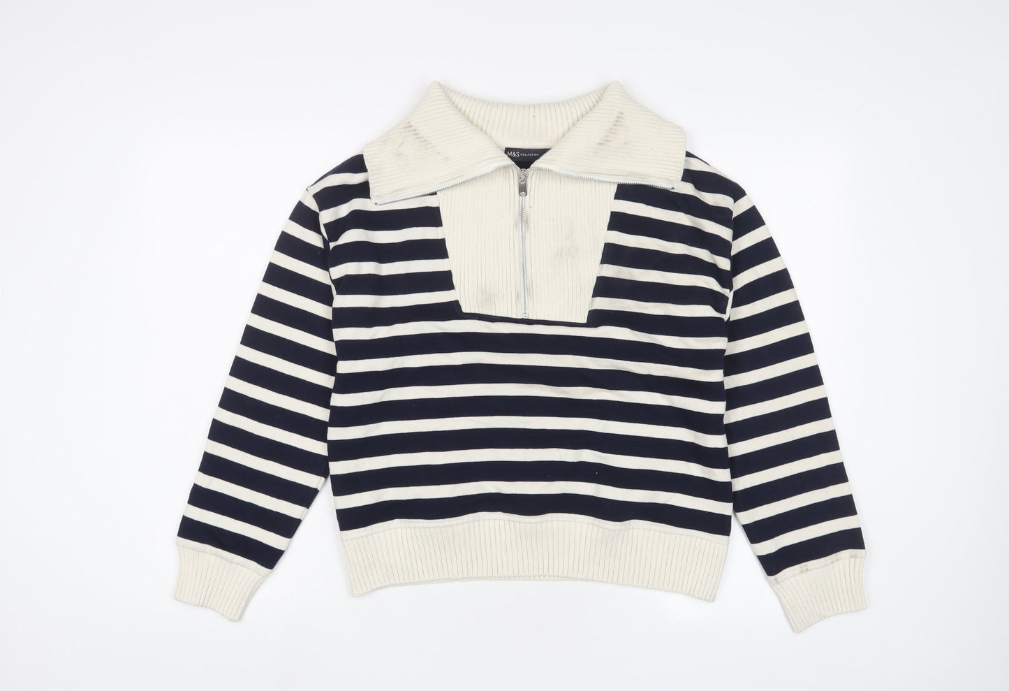 Marks and Spencer Womens Blue Striped Cotton Pullover Sweatshirt Size S Zip