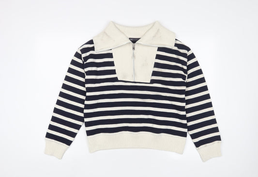 Marks and Spencer Womens Blue Striped Cotton Pullover Sweatshirt Size S Zip