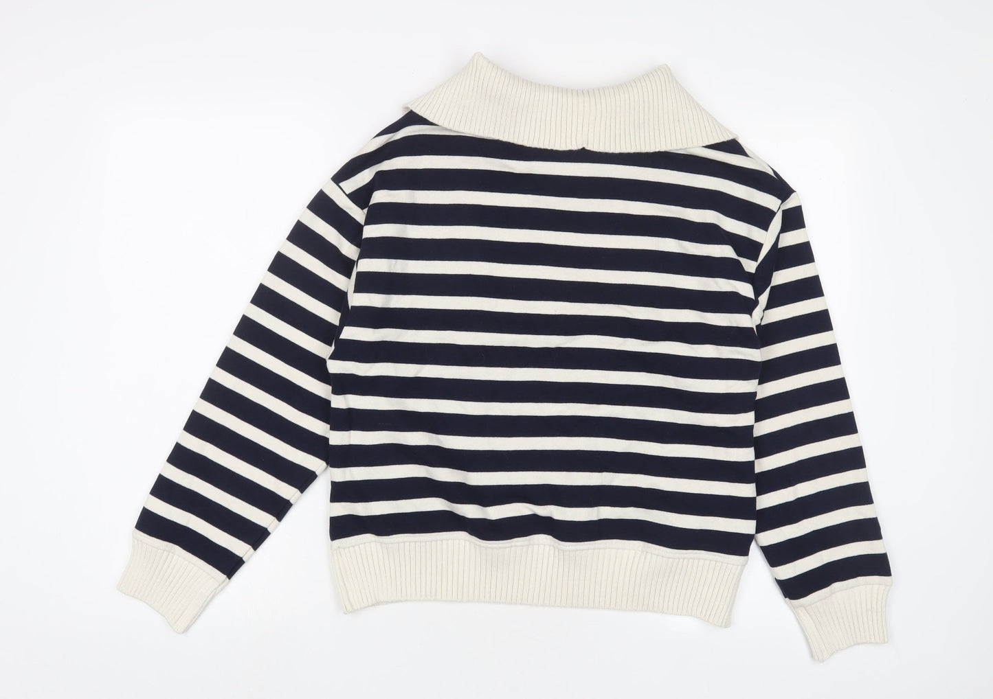 Marks and Spencer Womens Blue Striped Cotton Pullover Sweatshirt Size S Zip