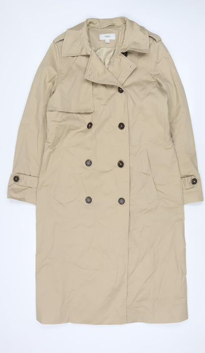 Marks & Spencer Womens Beige Overcoat Coat Size 12 Button