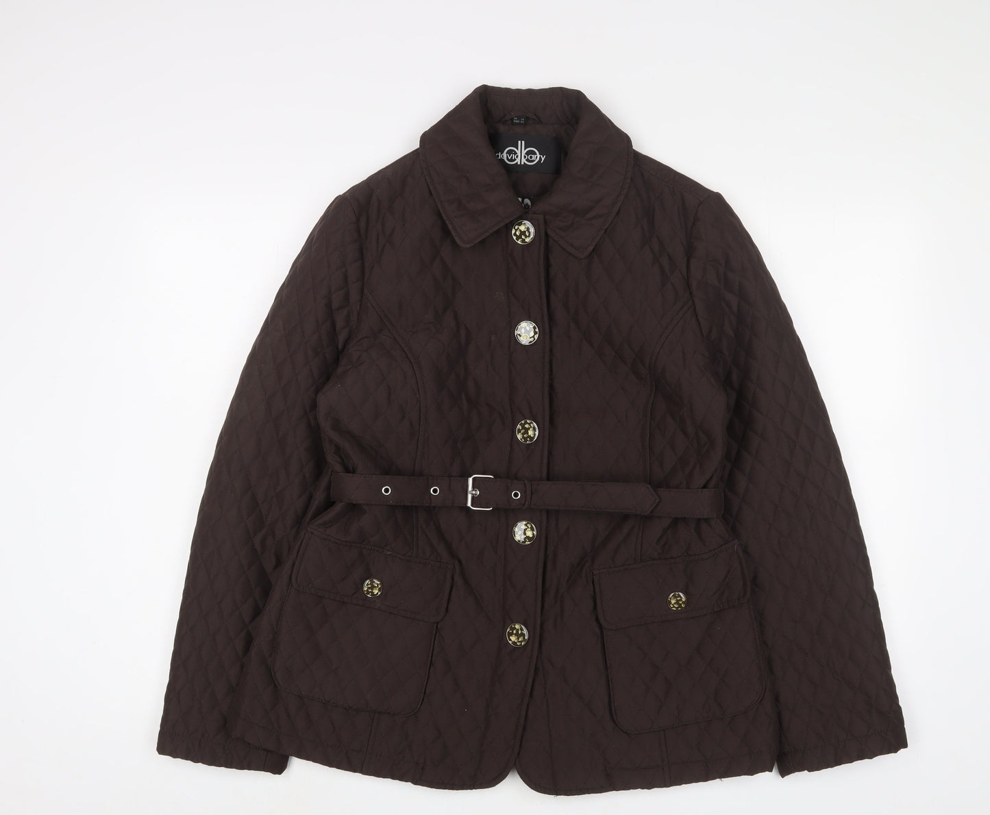 David Barry Womens Brown Jacket Size 14 Snap - Belted