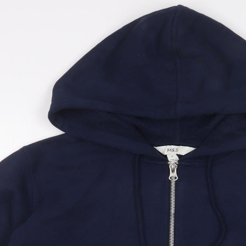 marks and Womens Blue Cotton Full Zip Hoodie Size M Zip
