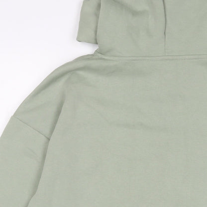 Brand and care label for Miss Selfridge women’s green cotton pullover hoodie, size S, pullover