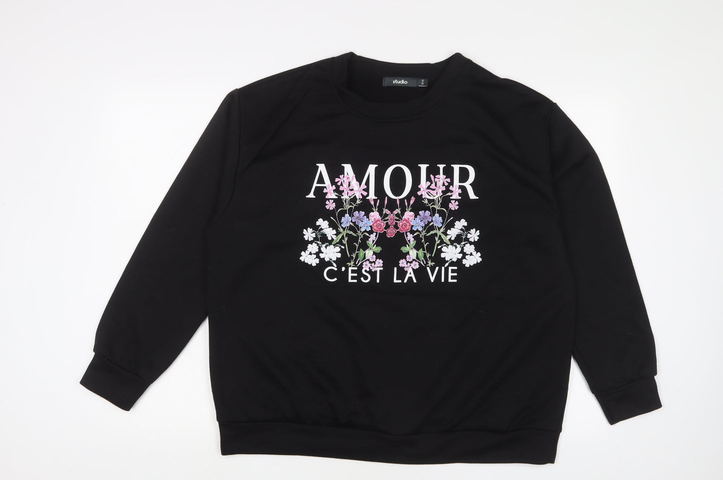Studio Womens Black Polyester Pullover Sweatshirt Size 14 Pullover