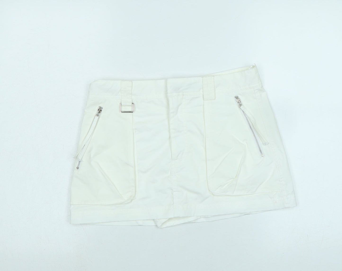 Zara Womens White Cotton A-Line Skort Size S Regular Zip