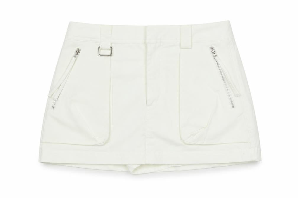 Zara Womens White Cotton A-Line Skort Size S Regular Zip