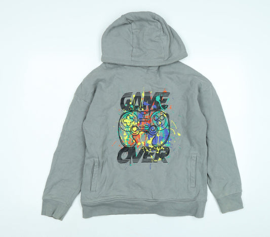 NEXT Boys Grey Polyester Pullover Hoodie Size 13-14 Years - Game Over