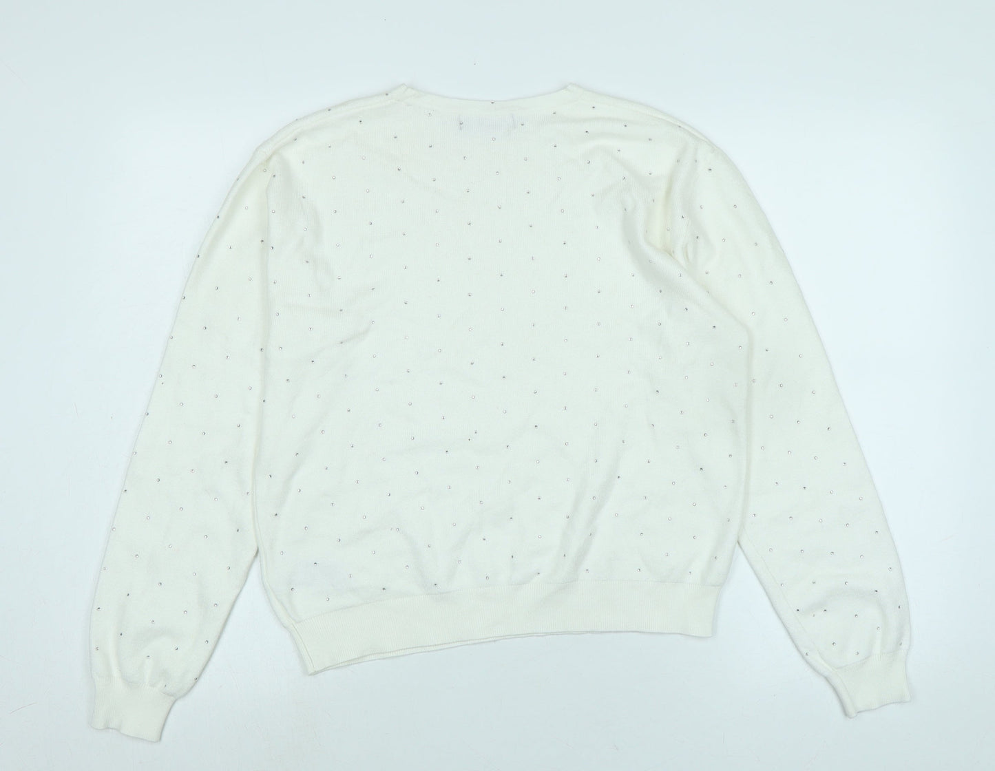 Marks and Spencer Womens Ivory Crew Neck Polyester Pullover Jumper Size M