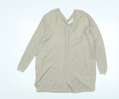 Next Womens Gold V-Neck Polyester Pullover Jumper Size 16