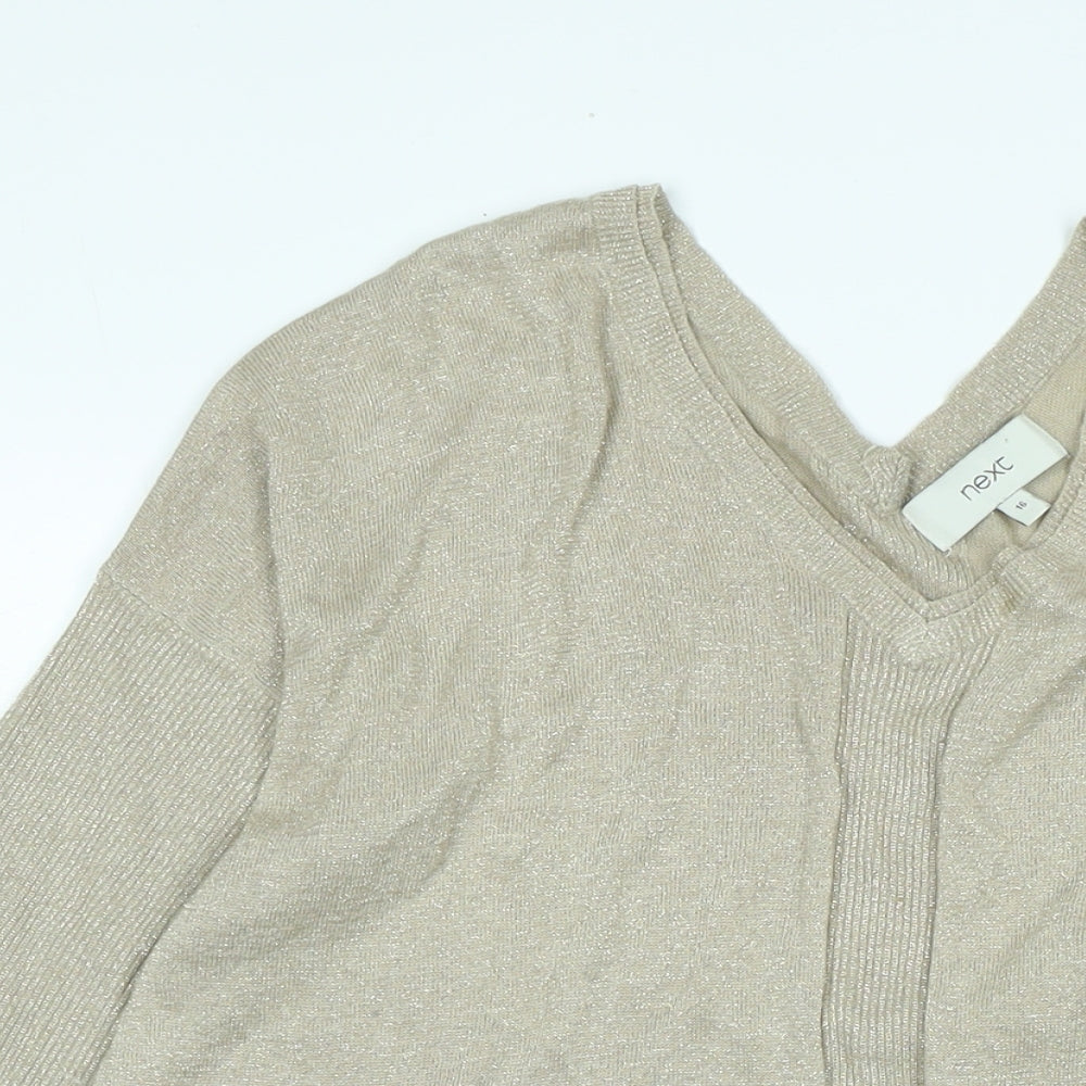 NEXT Womens Gold V-Neck Polyester Pullover Jumper Size 16