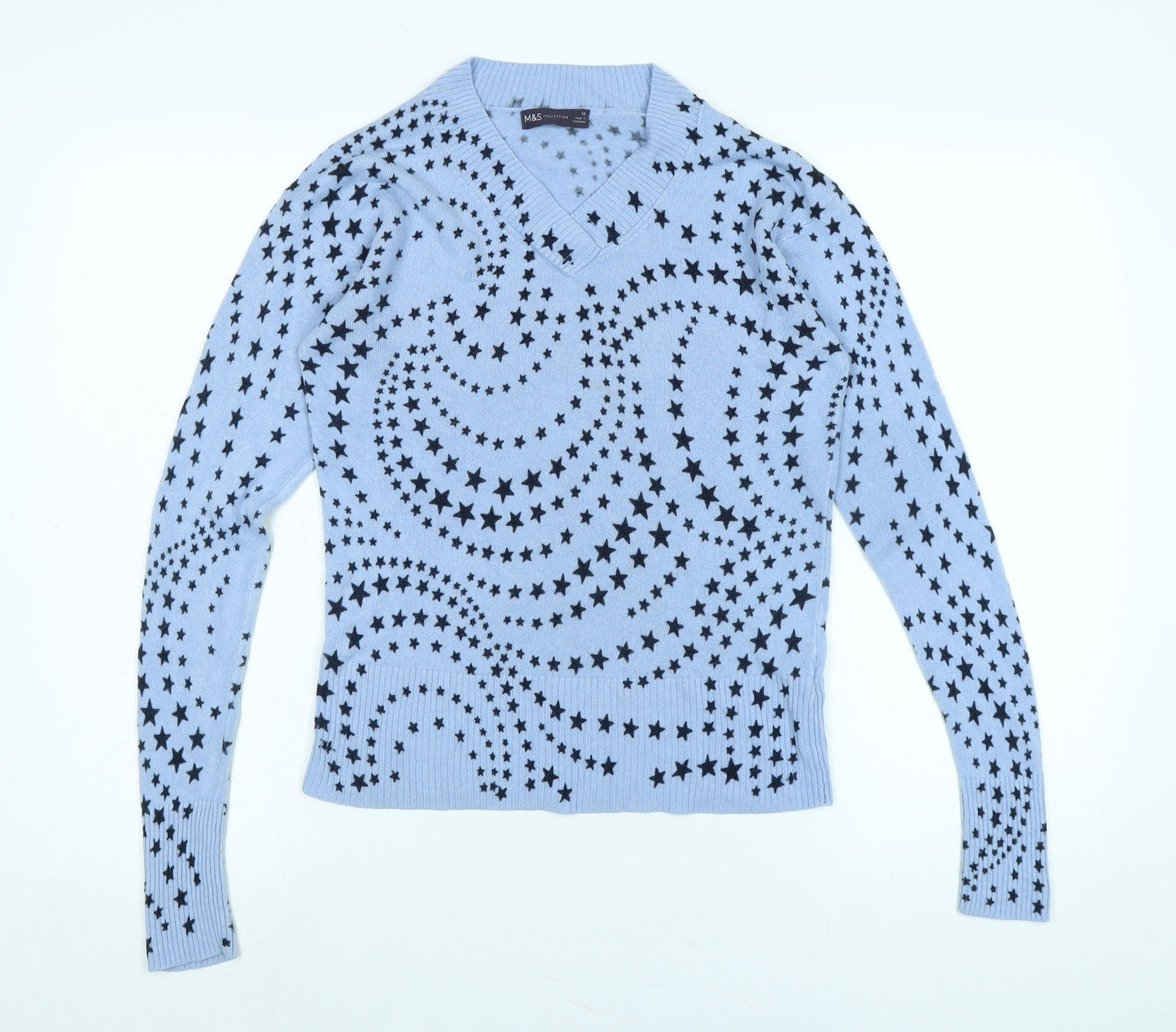 Marks and Spencer Womens Blue V-Neck Acrylic Pullover Jumper Size S