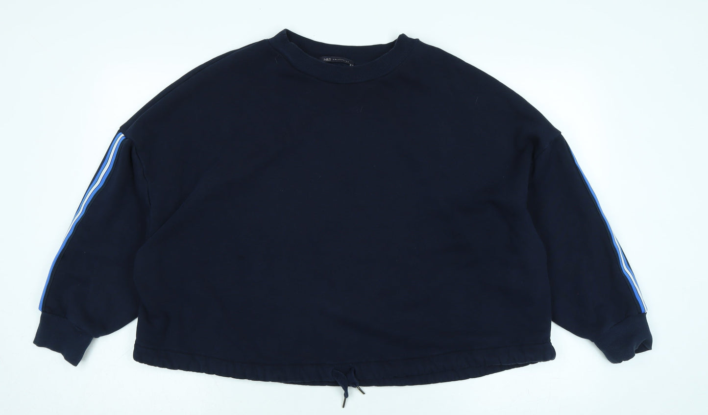 Marks and Spencer Womens Blue Polyester Pullover Sweatshirt Size L - Striped Sleeves.