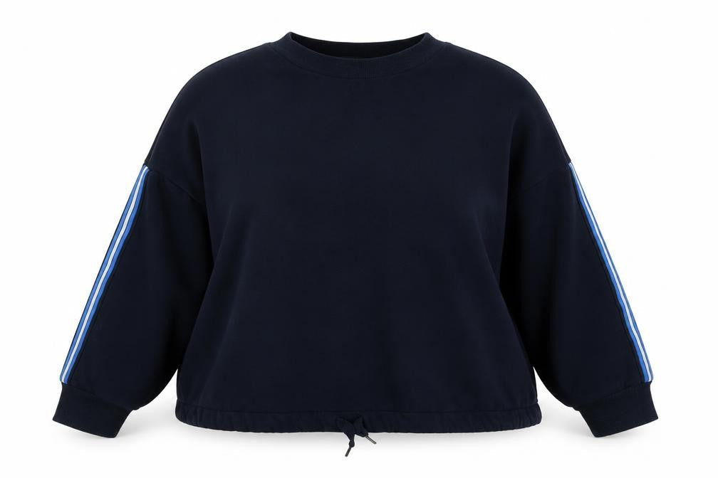 Marks & Spencer Womens Blue Polyester Pullover Sweatshirt Size L - Striped Sleeves.