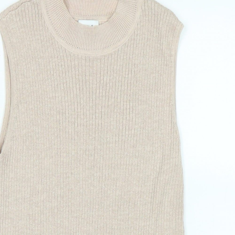 Linea Womens Beige Mock Neck Polyester Vest Jumper Size 12