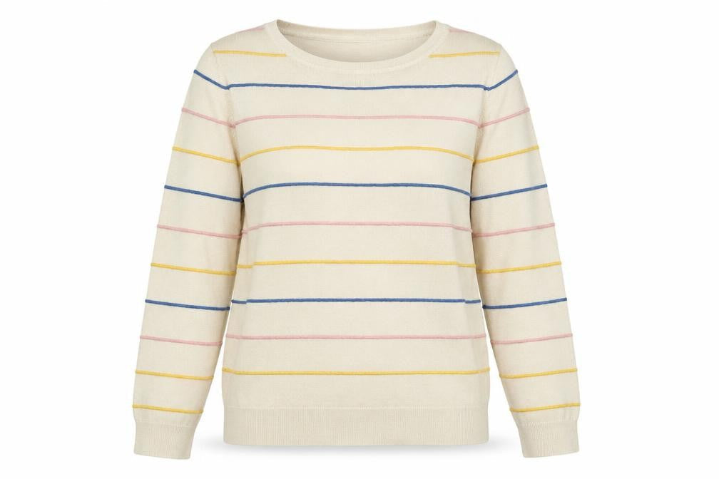 Just Elegance Womens Beige Boat Neck Striped Viscose Pullover Jumper Size L