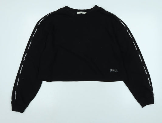 Pull&Bear Womens Black Polyester Pullover Sweatshirt Size L