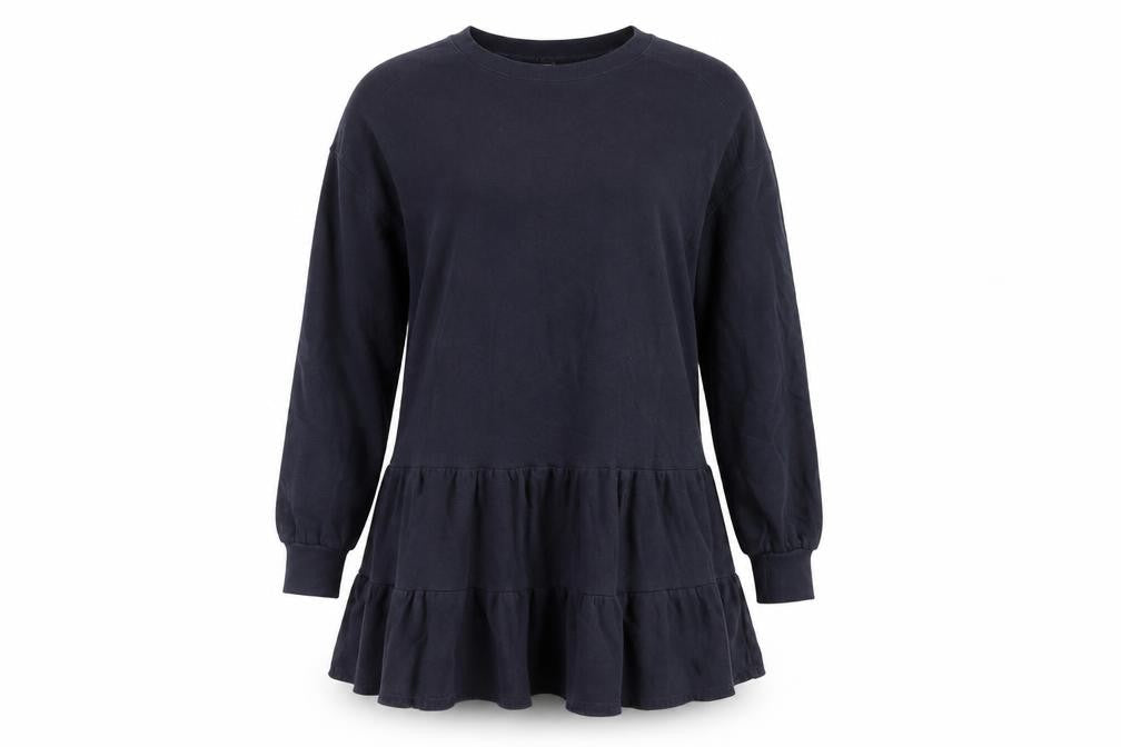 River Island Womens Blue Cotton Jumper Dress Size M Crew Neck Pullover - Ruffle