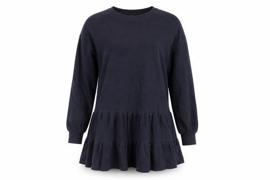 River Island Womens Blue Cotton Jumper Dress Size M Crew Neck Pullover - Ruffle