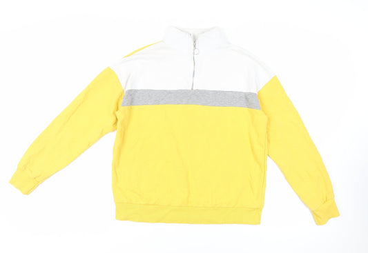 New Look Womens Yellow Colourblock Cotton Pullover Sweatshirt Size 10 Zip