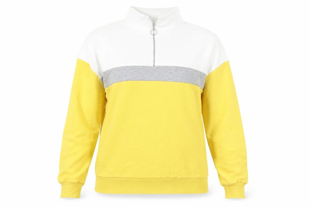 New Look Womens Yellow Colourblock Cotton Pullover Sweatshirt Size 10 Zip